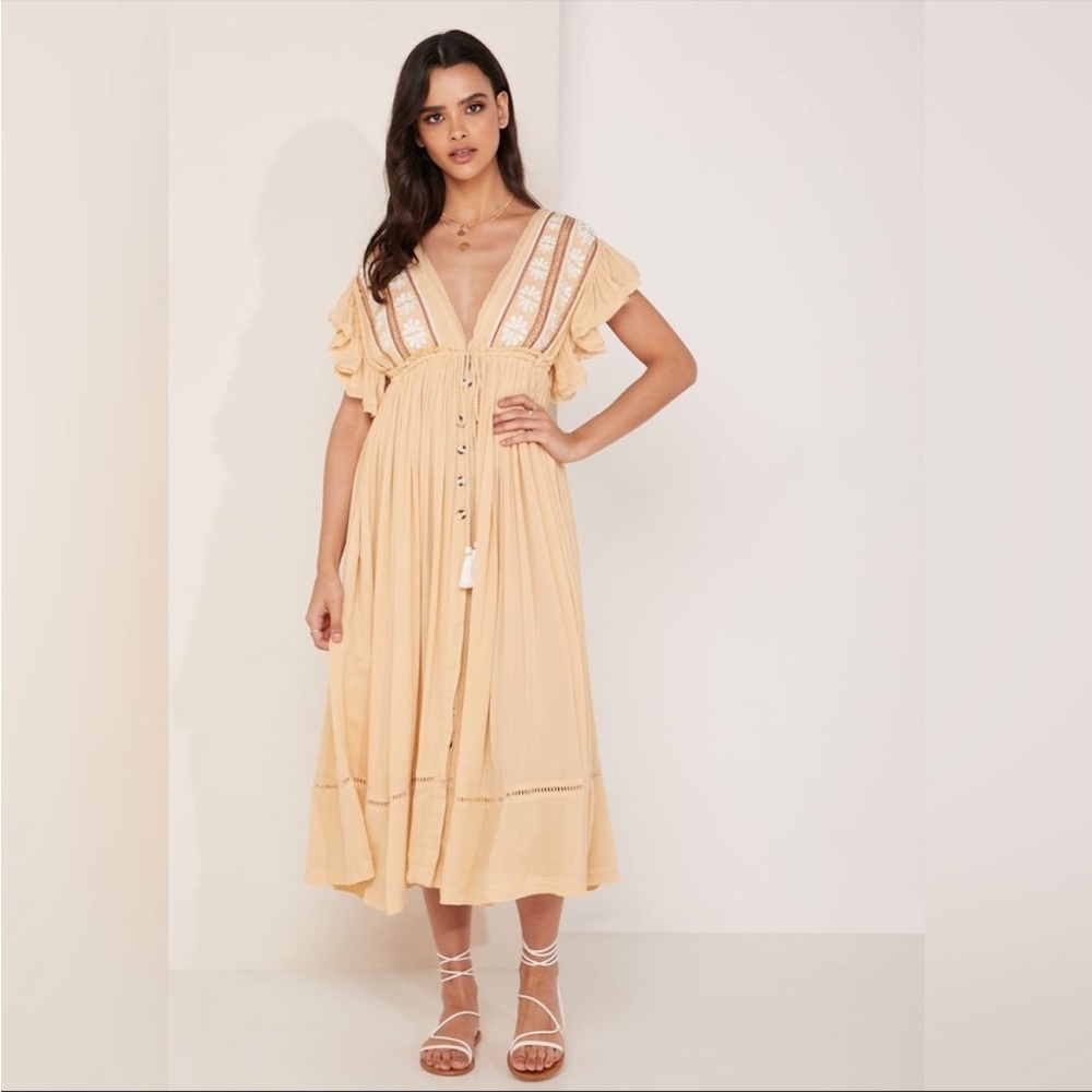 Free People Bali Will Wait for You Midi Dress Embroidered Gauze Boho Small New - Picture 4 of 8